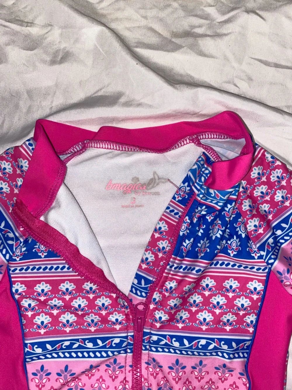 Long-Sleeve Kids One-Piece Swimsuit — Pink & Blue Floral Print
